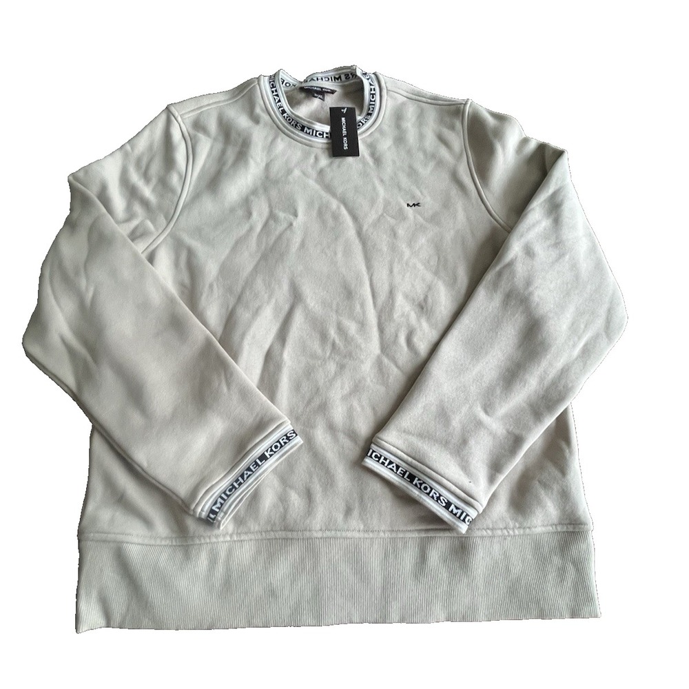 Michael Kors Beige Sweater With MK Logo Black Trim Size X-Large XL NWT